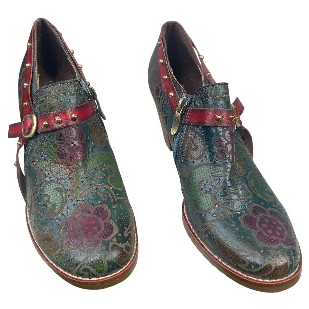 L’artiste By Spring Step Women’s Firaplay Green Floral Ankle Boot Size 40 US 9